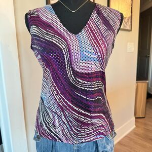 Vintage 90's J.T.B. Top \ Beautiful Purple & Blue Abstract-Print Sequin Top